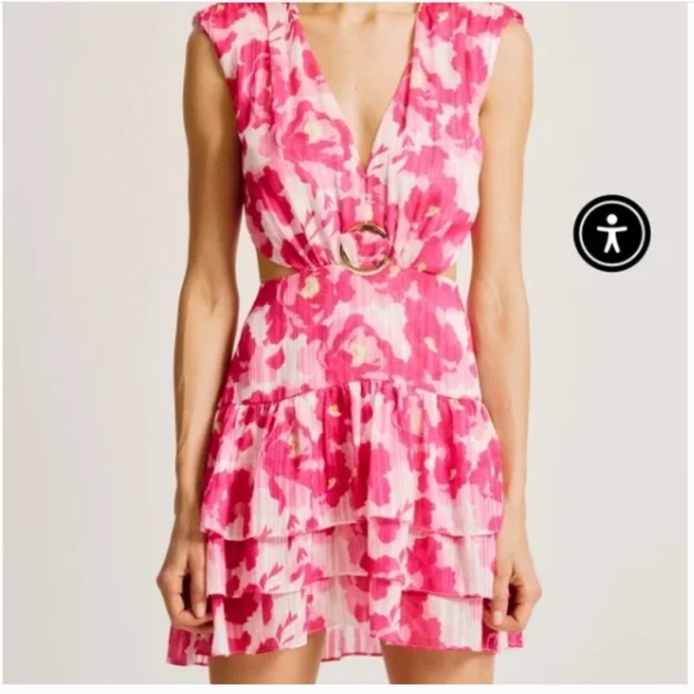 Torn by Ronny Kobo Side Cutout Tiered Pink Floral Dress - size Small